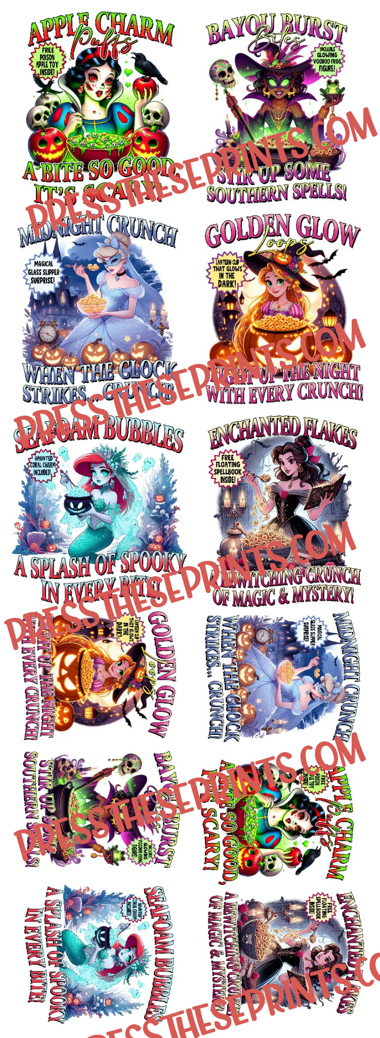22'' x 60'' Princess and Friends Halloween Cereal designs-premade gang sheet
